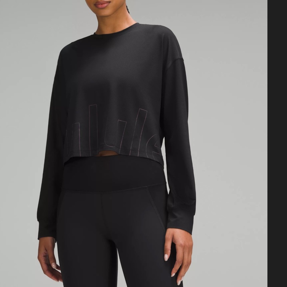 lululemon athletica Black Cropped Long-Sleeve Crew Sweatshirt